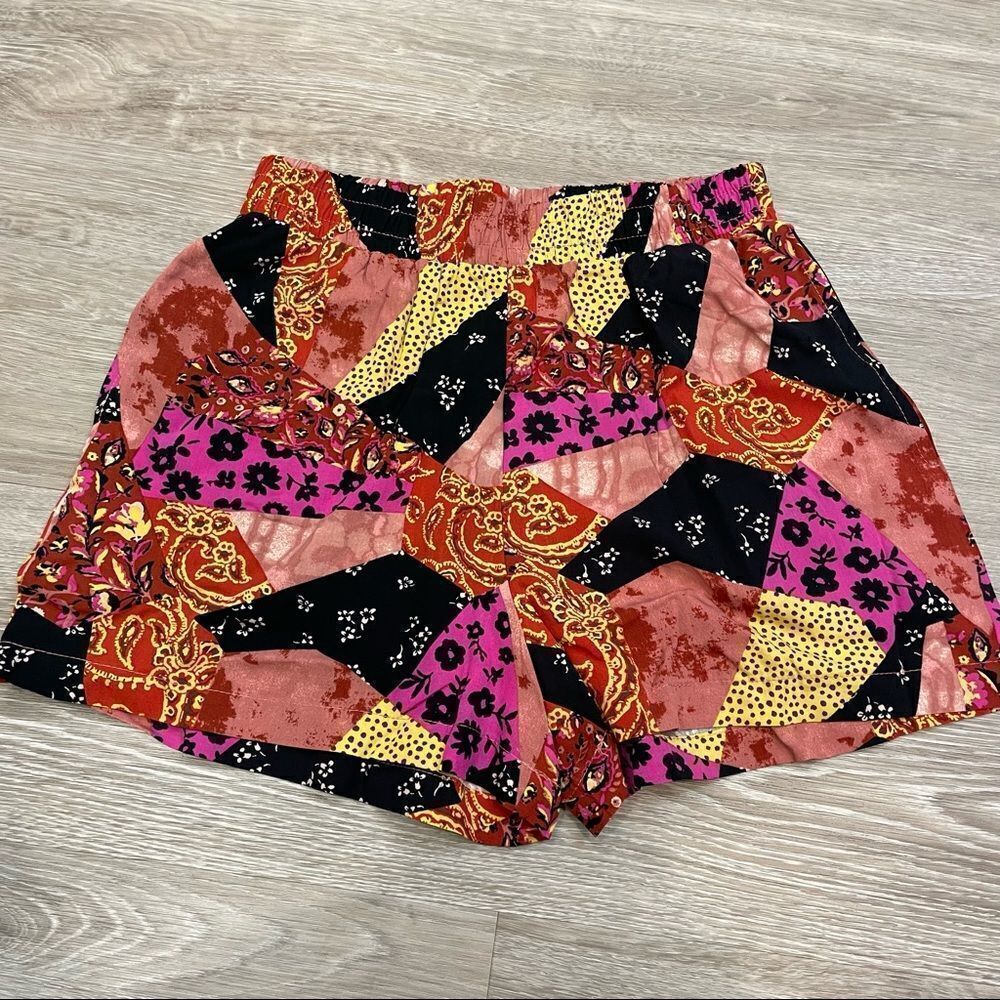 Bp Patchwork Print Wide Leg Shorts Rayon